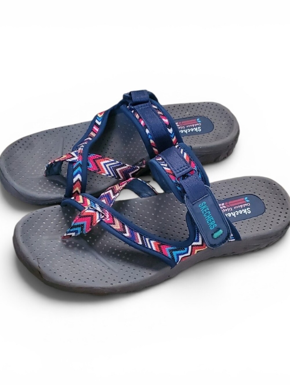 Skechers Navy Chevron Strap Slide Sandals. Size 9.